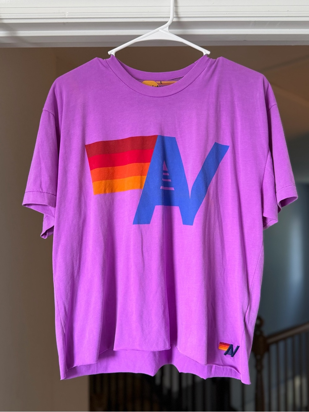 NWOT Aviator Nation Logo Graphic Tee Purple Pink Rainbow Size Large